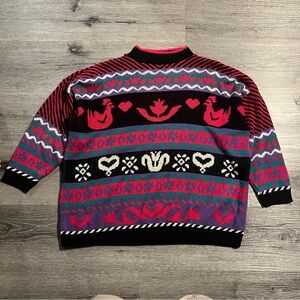 Vintage 90s Kitschy Novelty Floral Bird Chicken Knit Sweater Retro XL Grandma